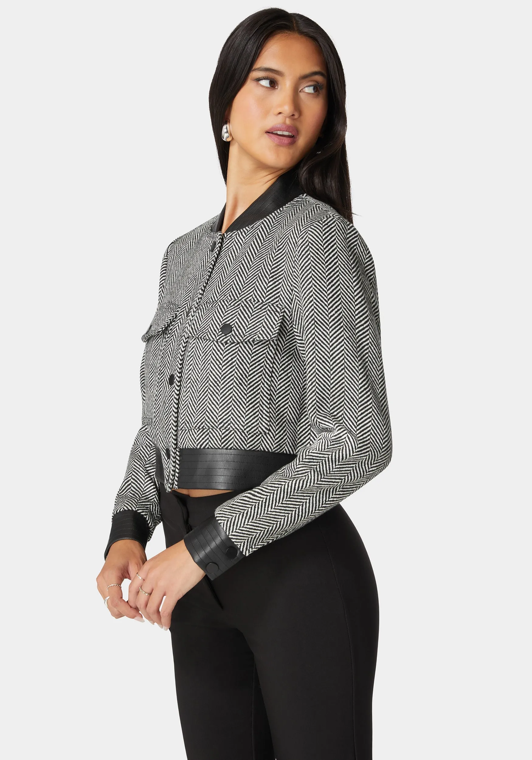 Vegan Leather Detail Novelty Chevron Jacket sold by Bebe product image thumbnail 2