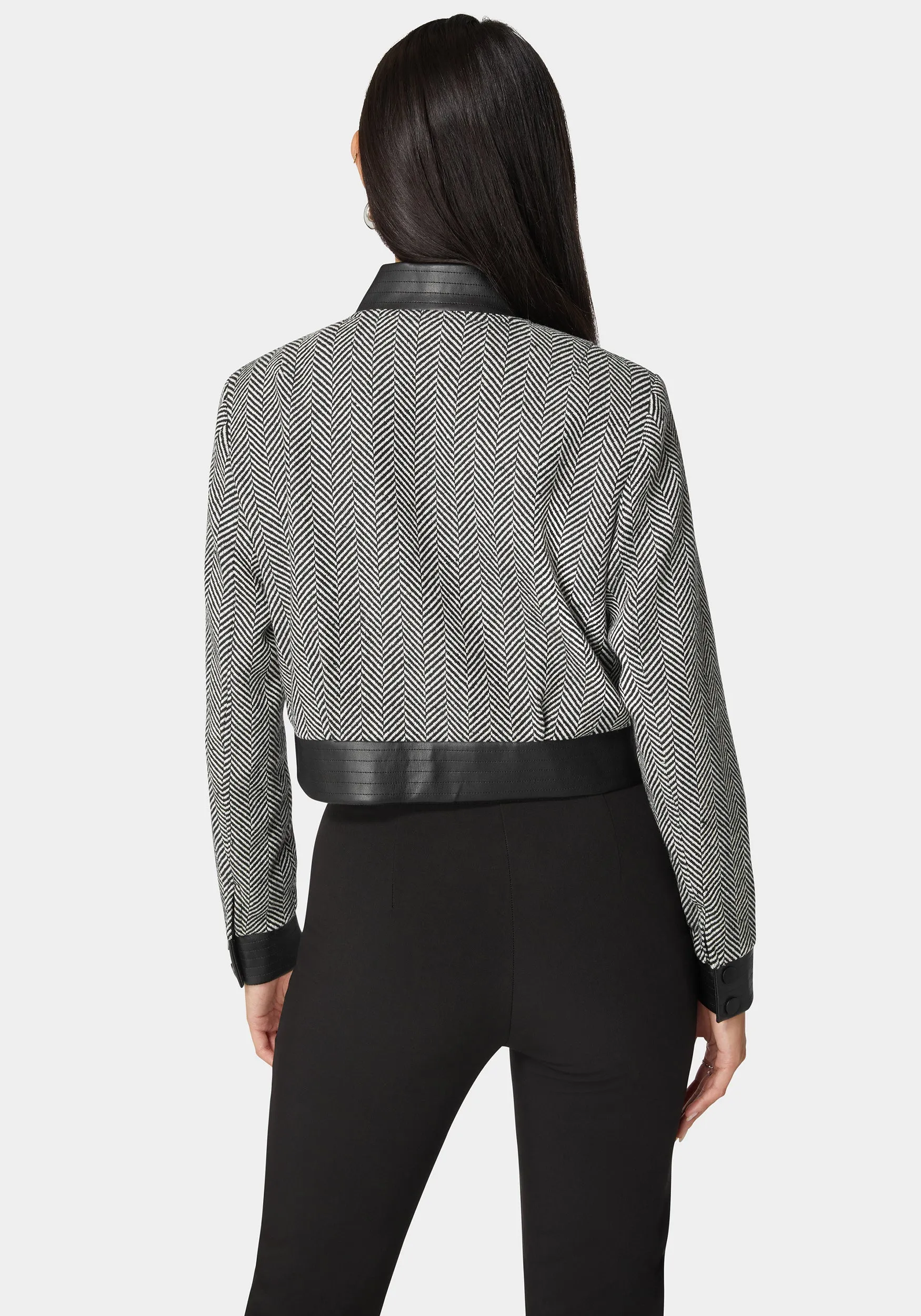 Vegan Leather Detail Novelty Chevron Jacket sold by Bebe product image thumbnail 3