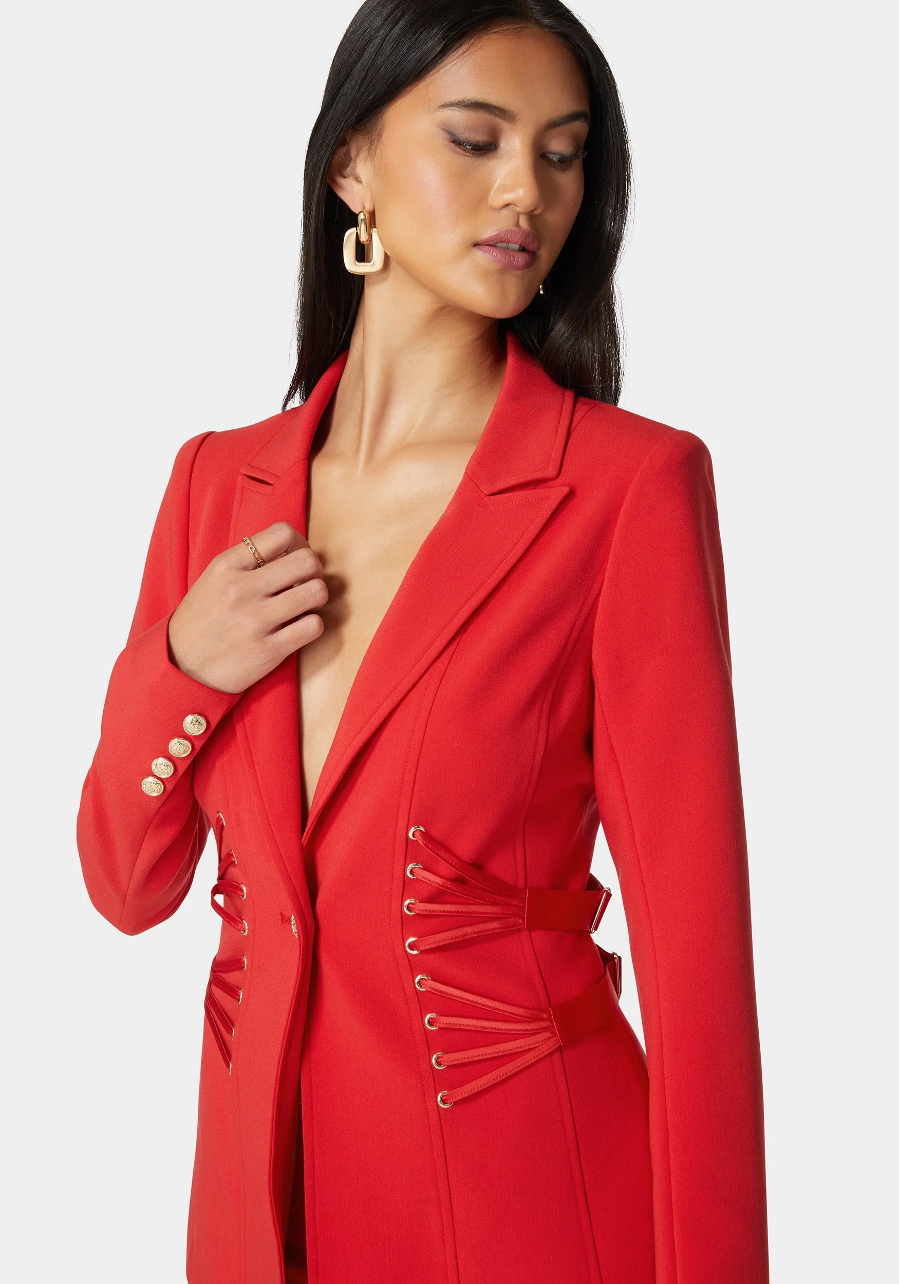 Satin Detail Tailored Woven Twill Blazer sold by Bebe product image thumbnail 4