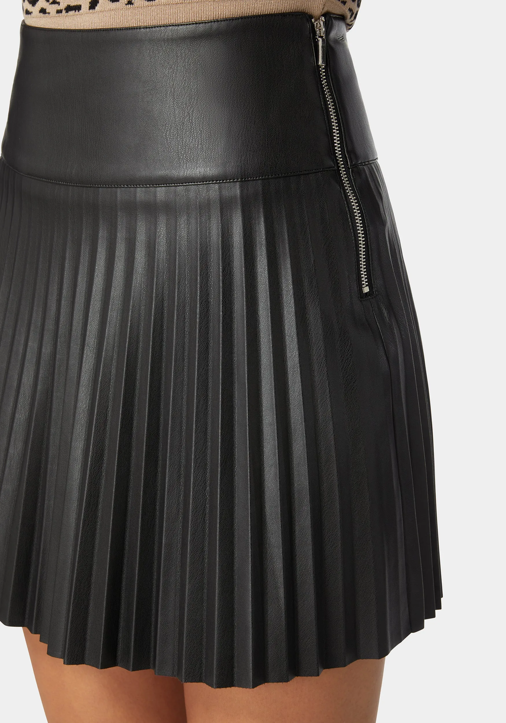 Pleated Vegan Leather Mini Skirt Exposed Side Zipper sold by Bebe product image thumbnail 4