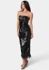 Sequin Strapless Midi Dress With Feather Trim sold by Bebe