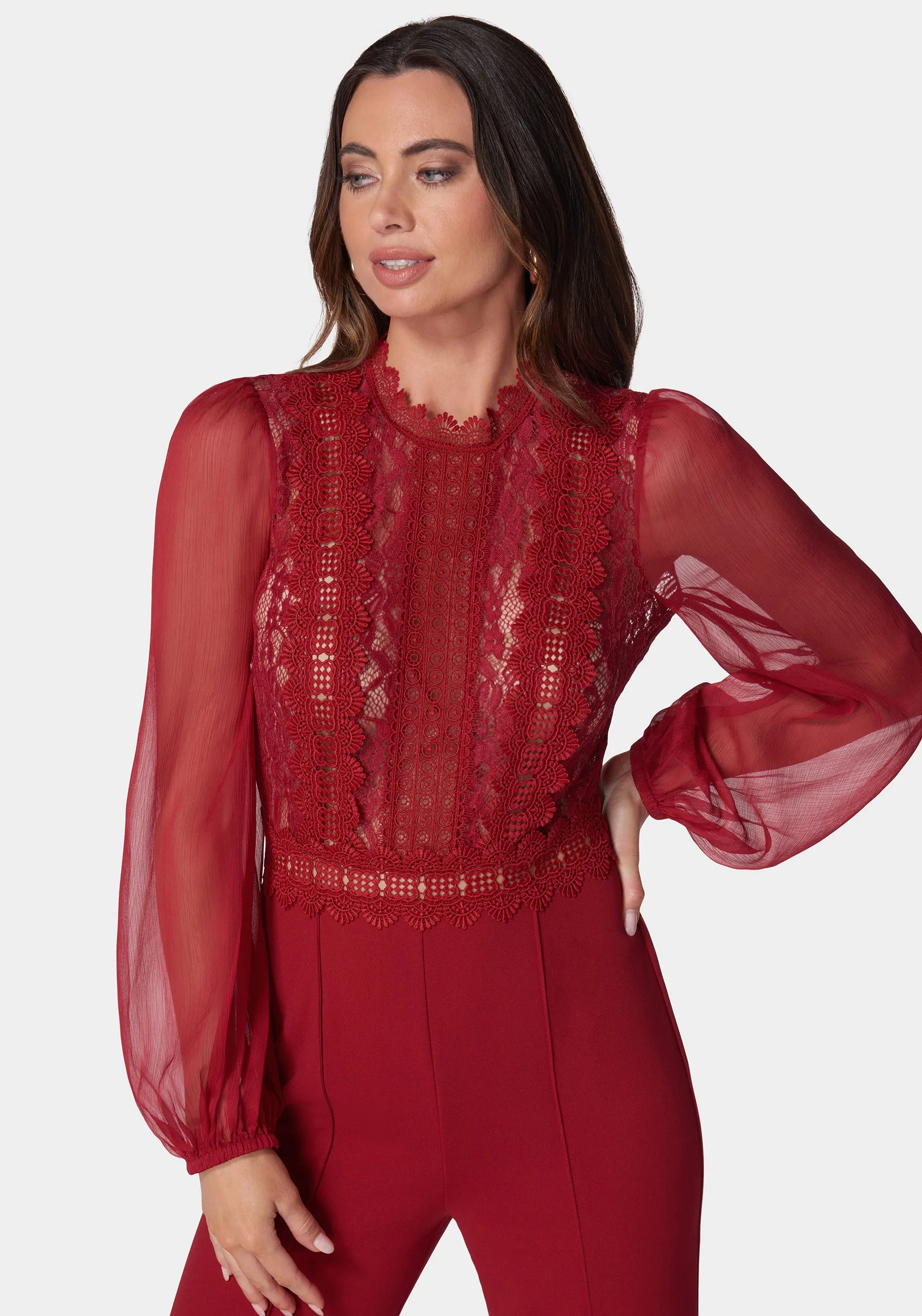 Lace Top Straight Leg Jumpsuit sold by Bebe product image thumbnail 4