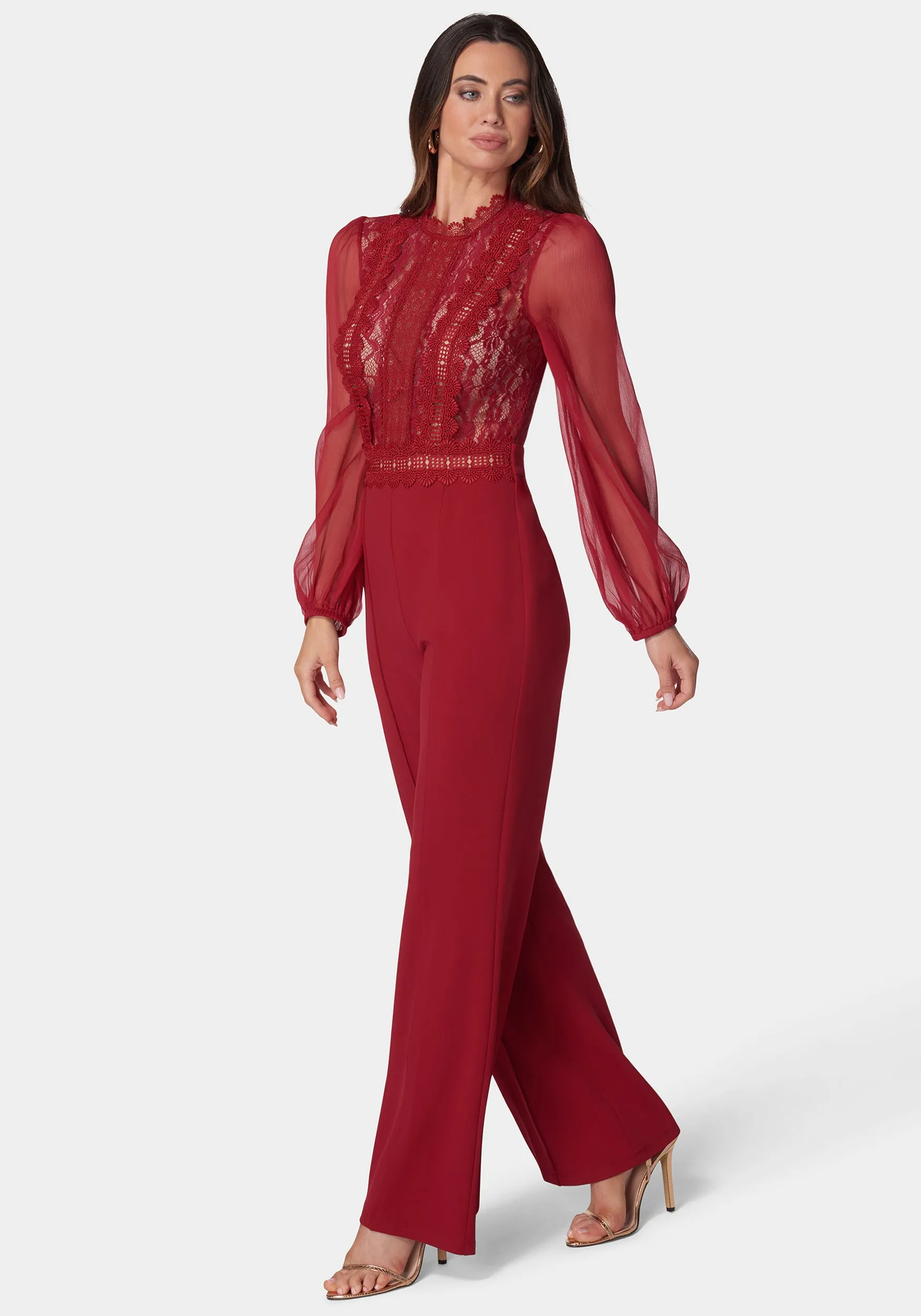Lace Top Straight Leg Jumpsuit sold by Bebe product image thumbnail 2