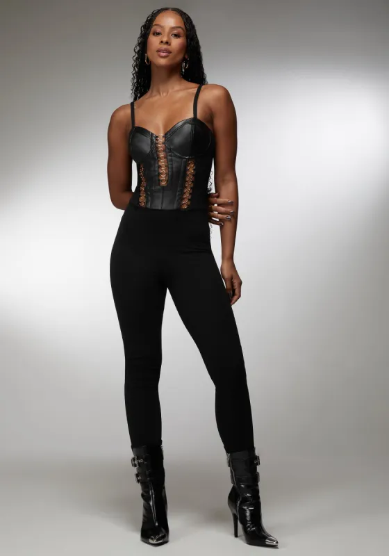 Vegan Leather Combo Ring Detail Pdr Catsuit sold by Bebe