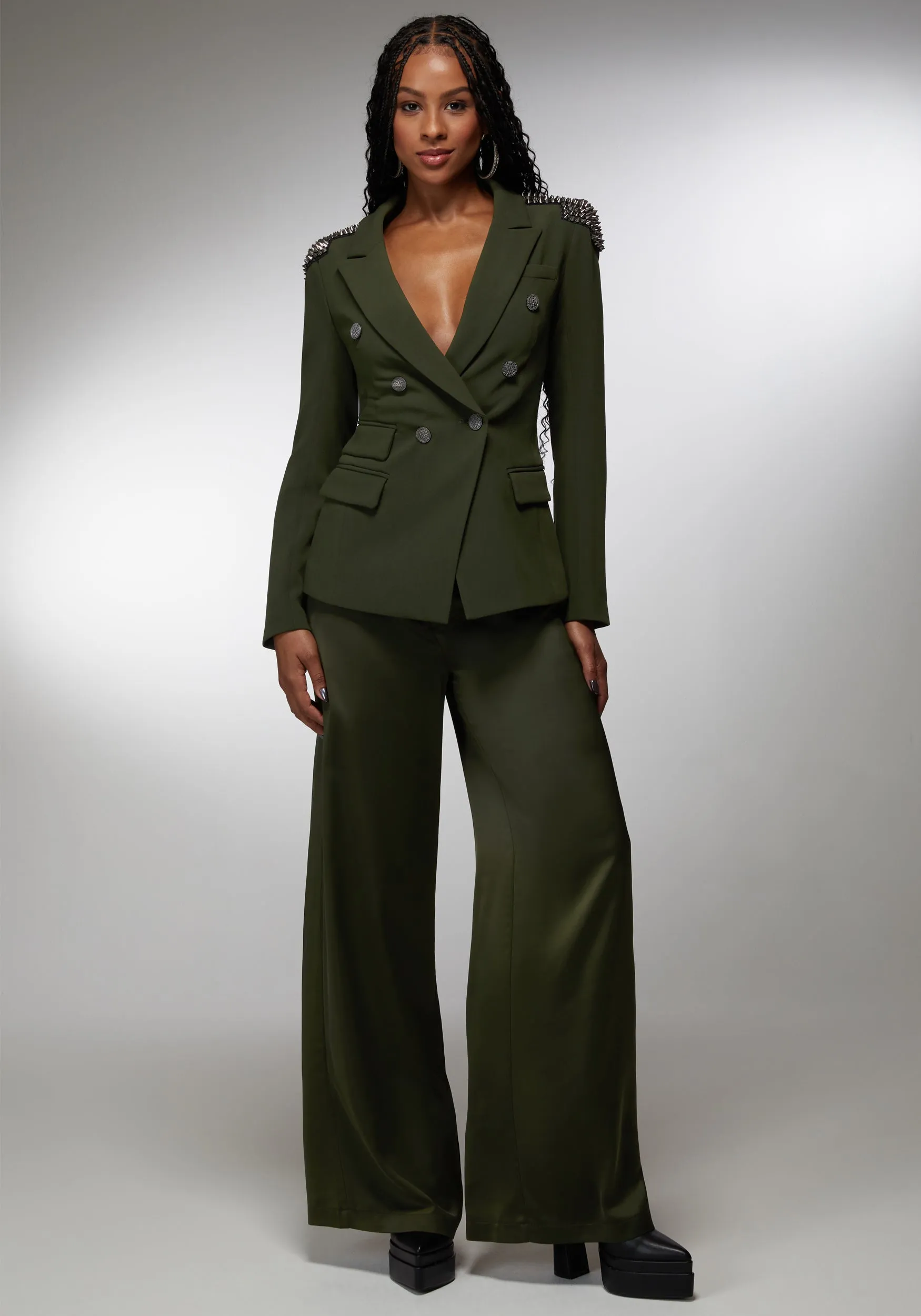 Studded Shoulder Double Breast Tailored Blazer sold by Bebe product image thumbnail 5