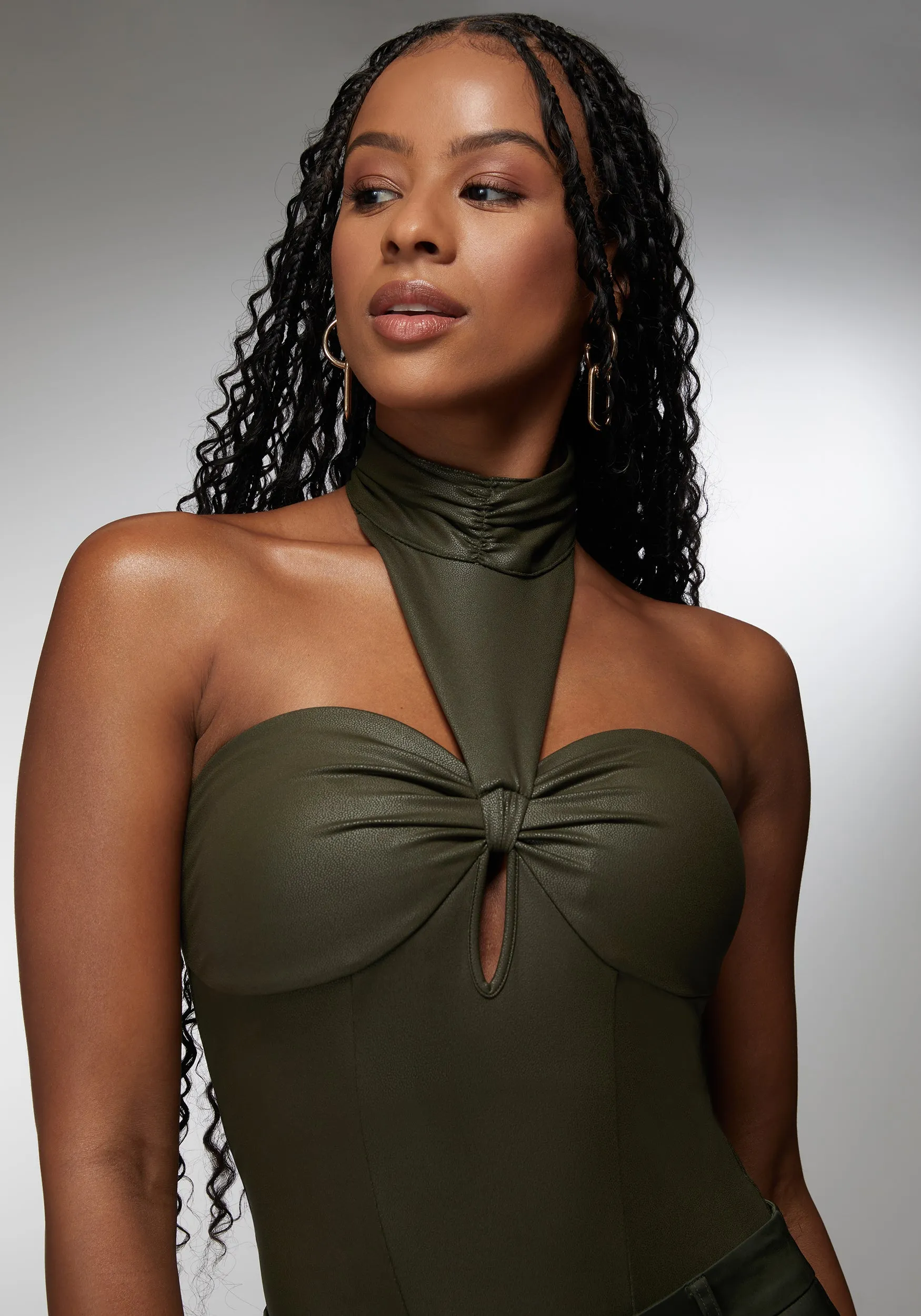 Mock Neck Halter Coated Knit Bodysuit sold by Bebe product image thumbnail 4