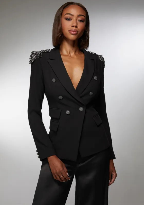 Studded Shoulder Double Breast Tailored Blazer sold by Bebe