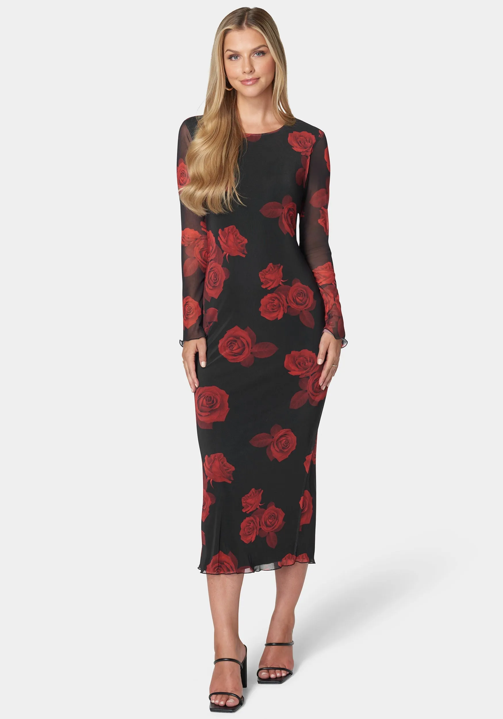 Long Sleeve Printed Powermesh Maxi sold by Bebe