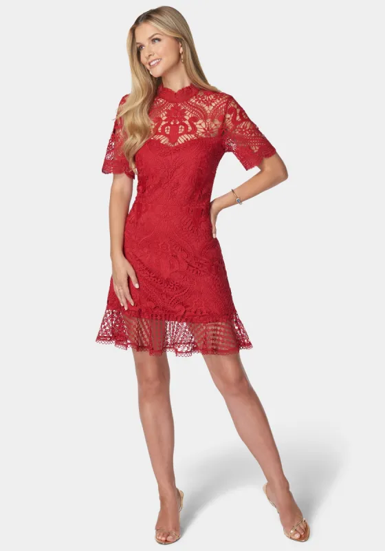 Flounce Lace Mini Dress sold by Bebe