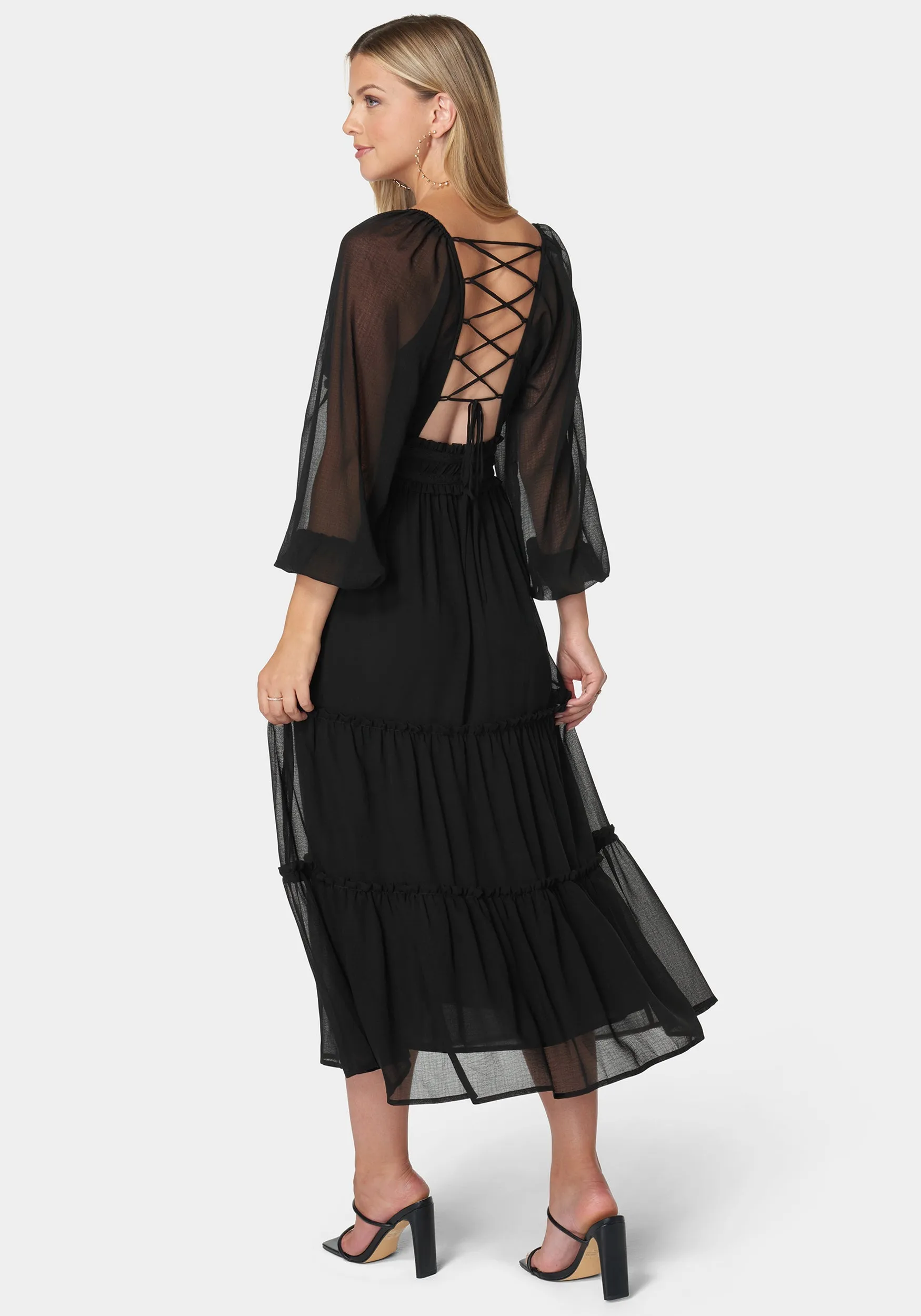 Jasmine Lace Up Midi Dress sold by Bebe product image thumbnail 3