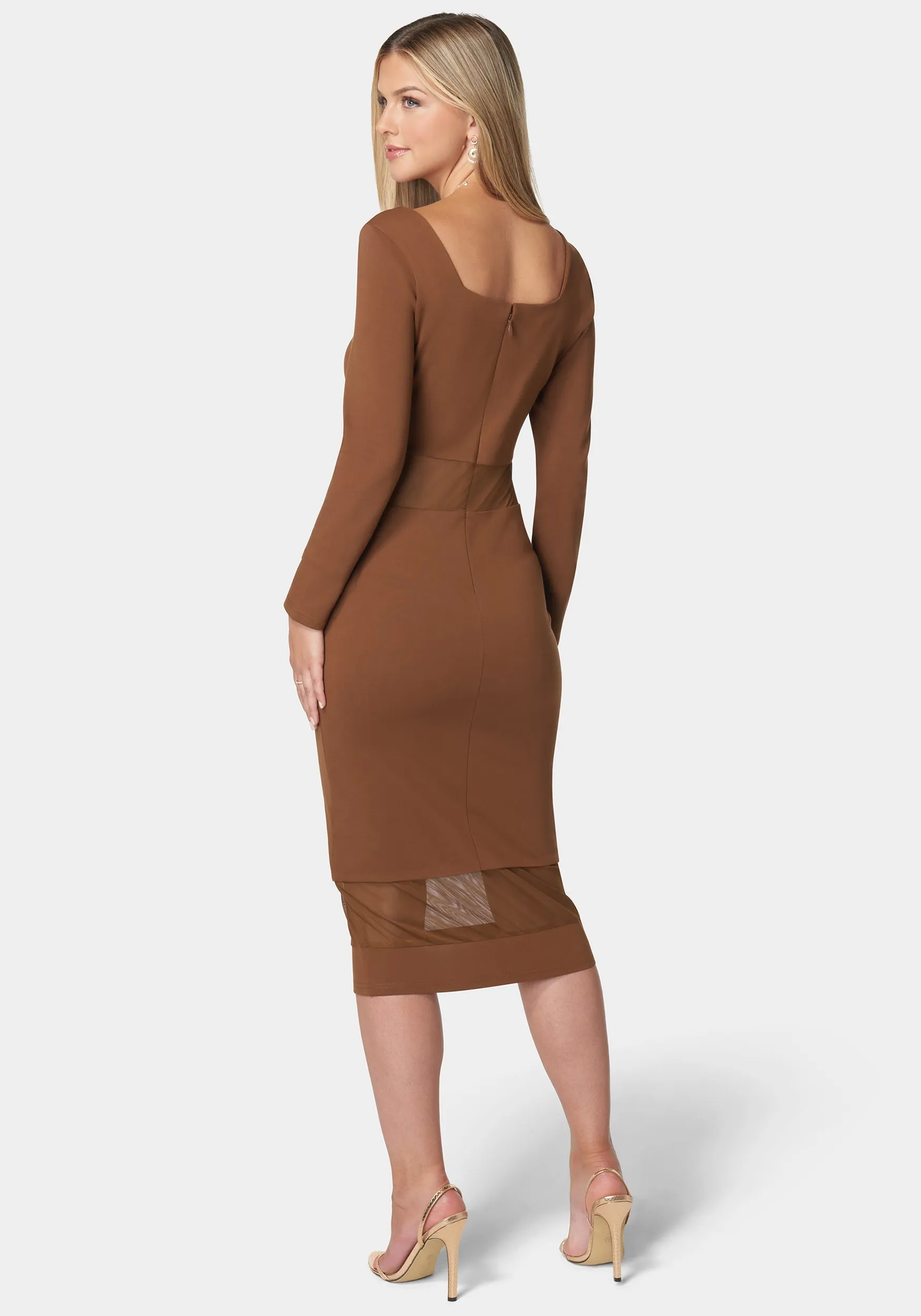 Square Neck Mesh Inset Dress sold by Bebe product image thumbnail 3