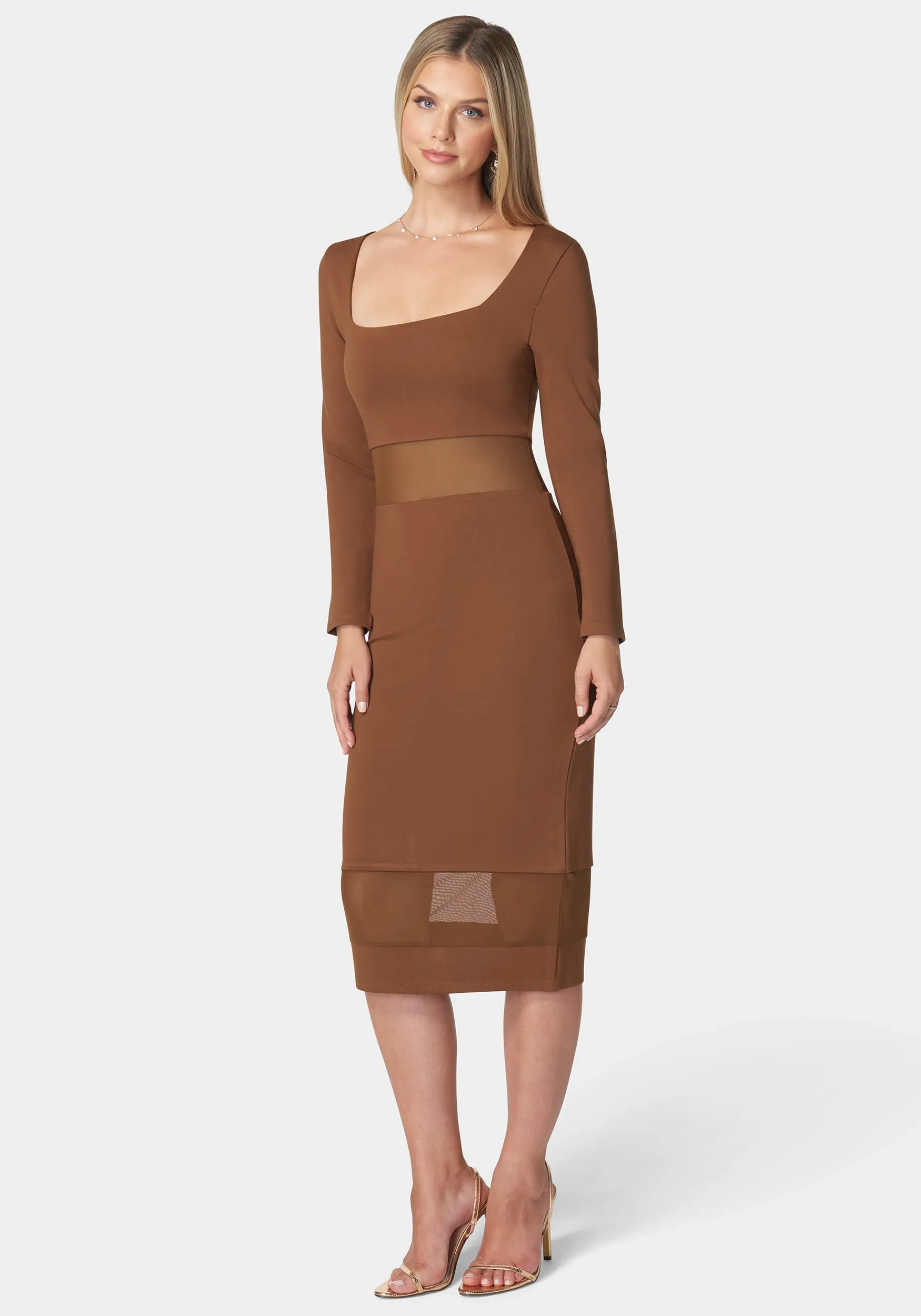 Square Neck Mesh Inset Dress sold by Bebe product image thumbnail 2