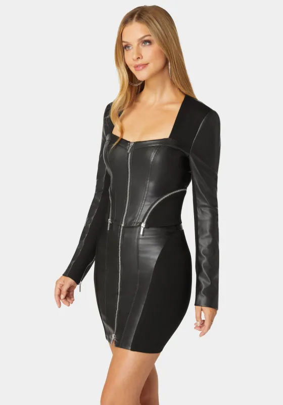 Zip Front Vegan Leather Pdr Combo Top sold by Bebe