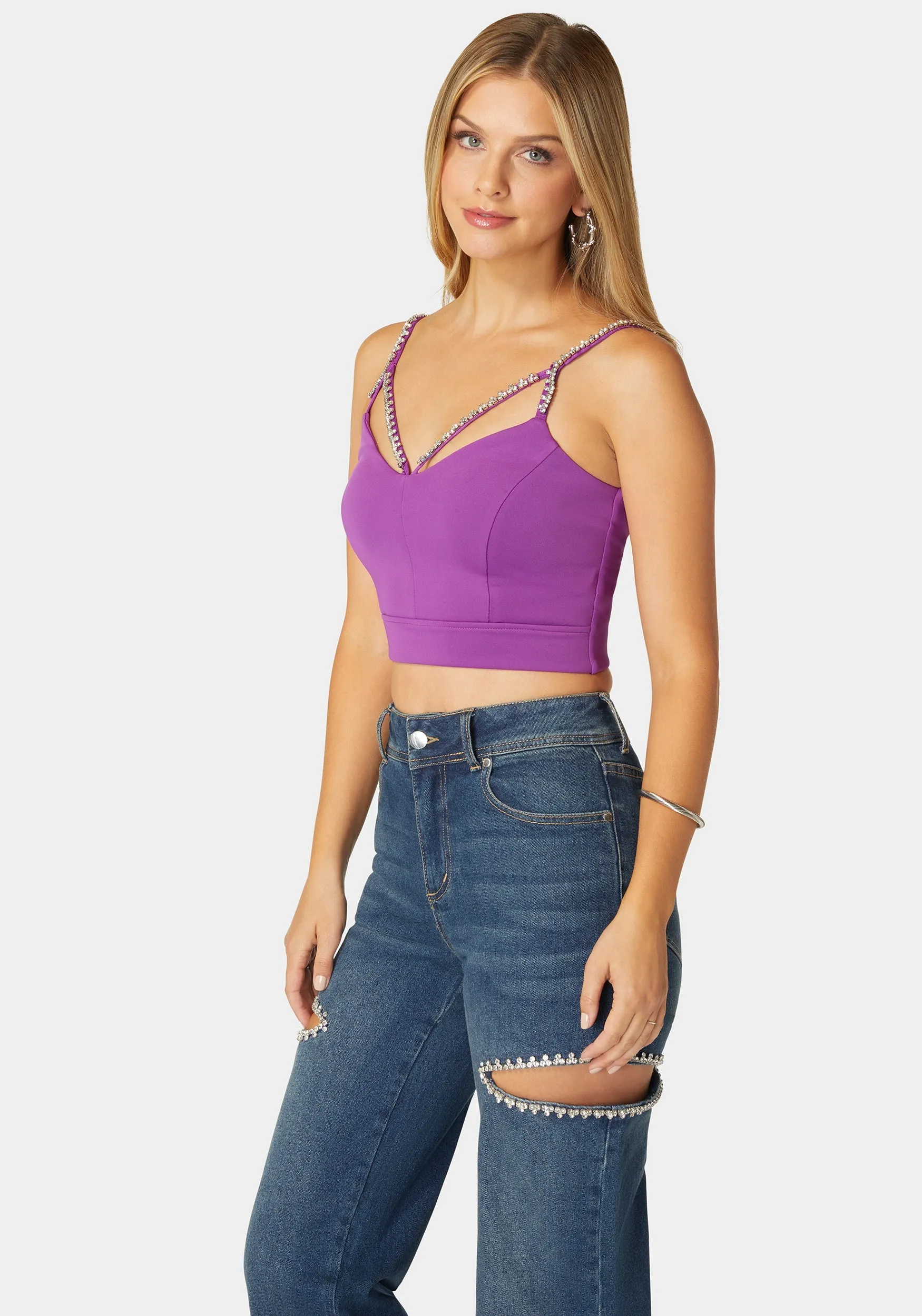 Rhinestone Trim Sleeveless Knit Top sold by Bebe product image thumbnail 2