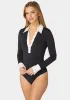 Henley Satin Combo Knit Bodysuit sold by Bebe
