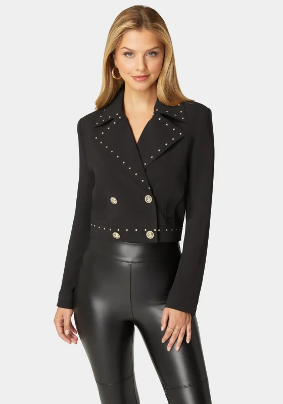 Studded Woven Twill Blazer sold by Bebe
