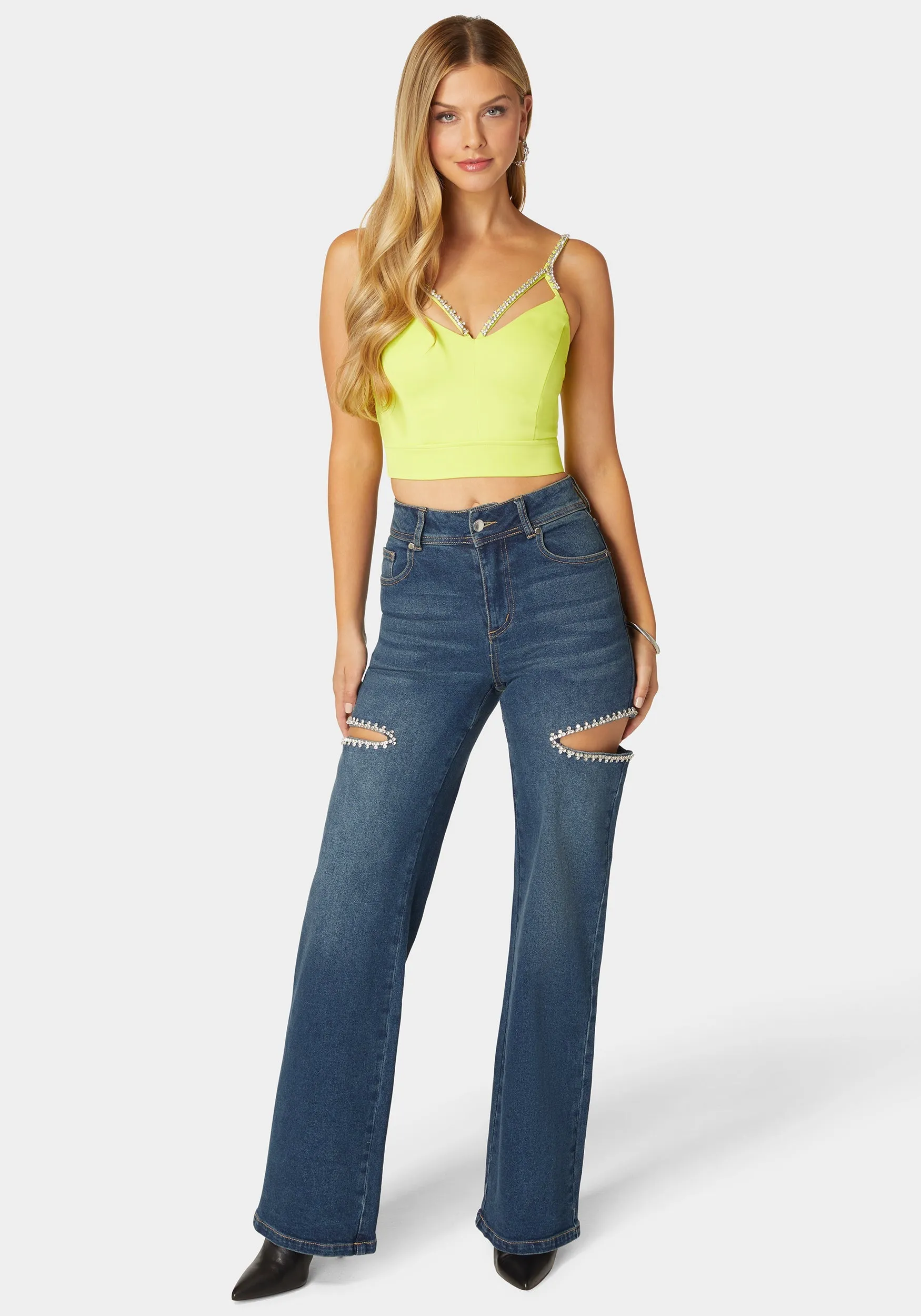 High Waist Studded Cut Out Wide Leg Jean sold by Bebe product image thumbnail 2