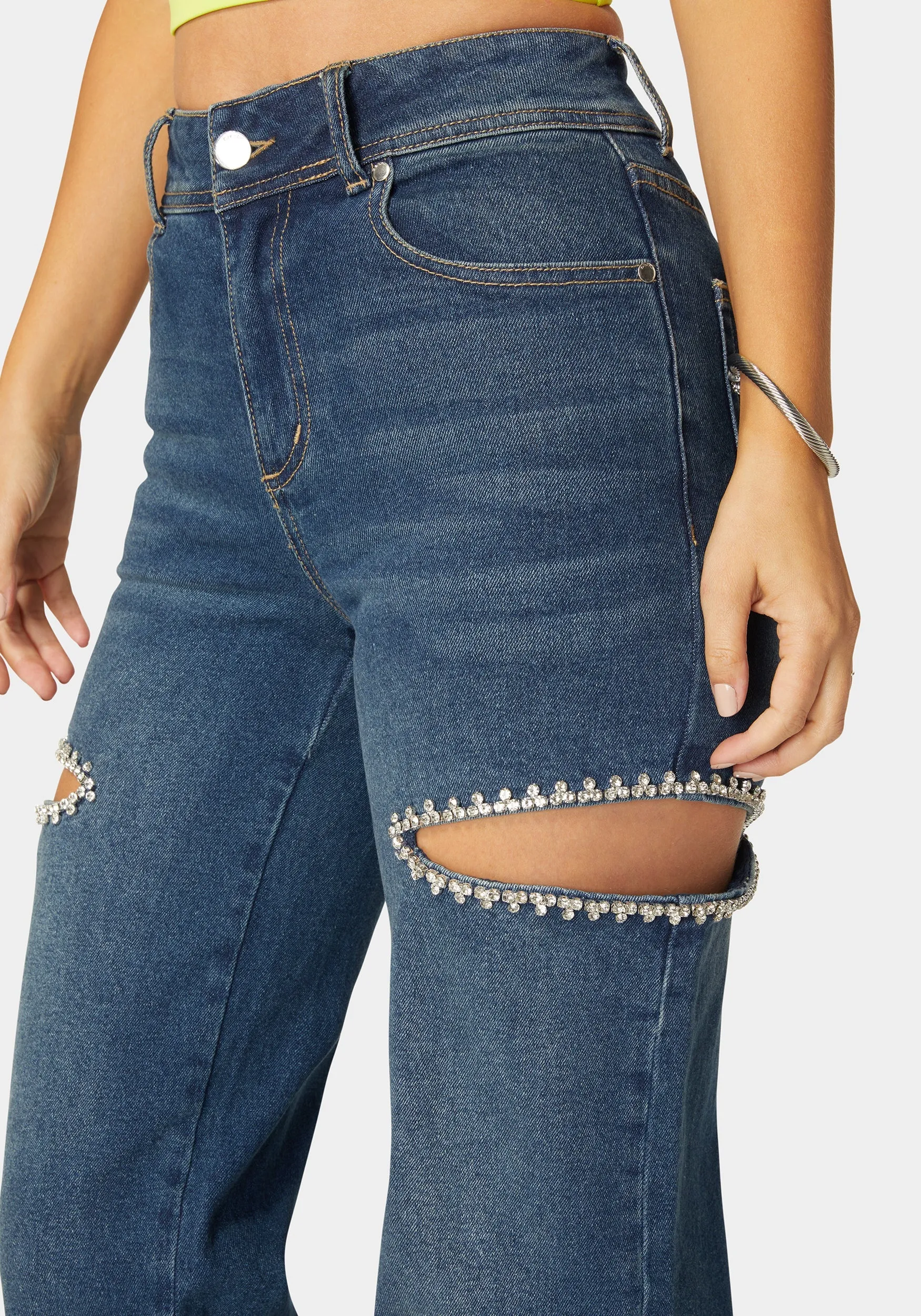 High Waist Studded Cut Out Wide Leg Jean sold by Bebe product image thumbnail 4