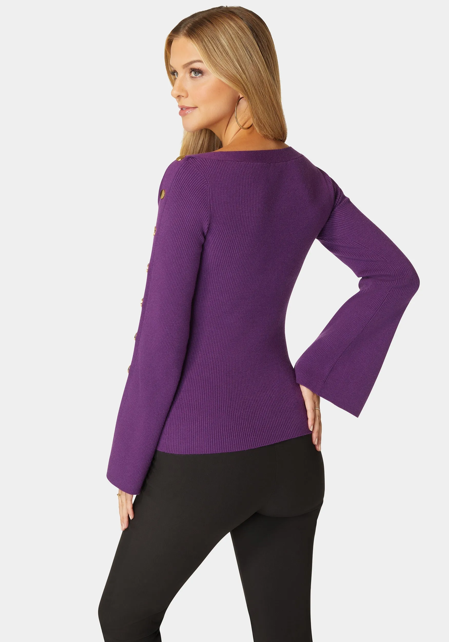 Off Shoulder Bateau Snapped Slit Sweater sold by Bebe product image thumbnail 3