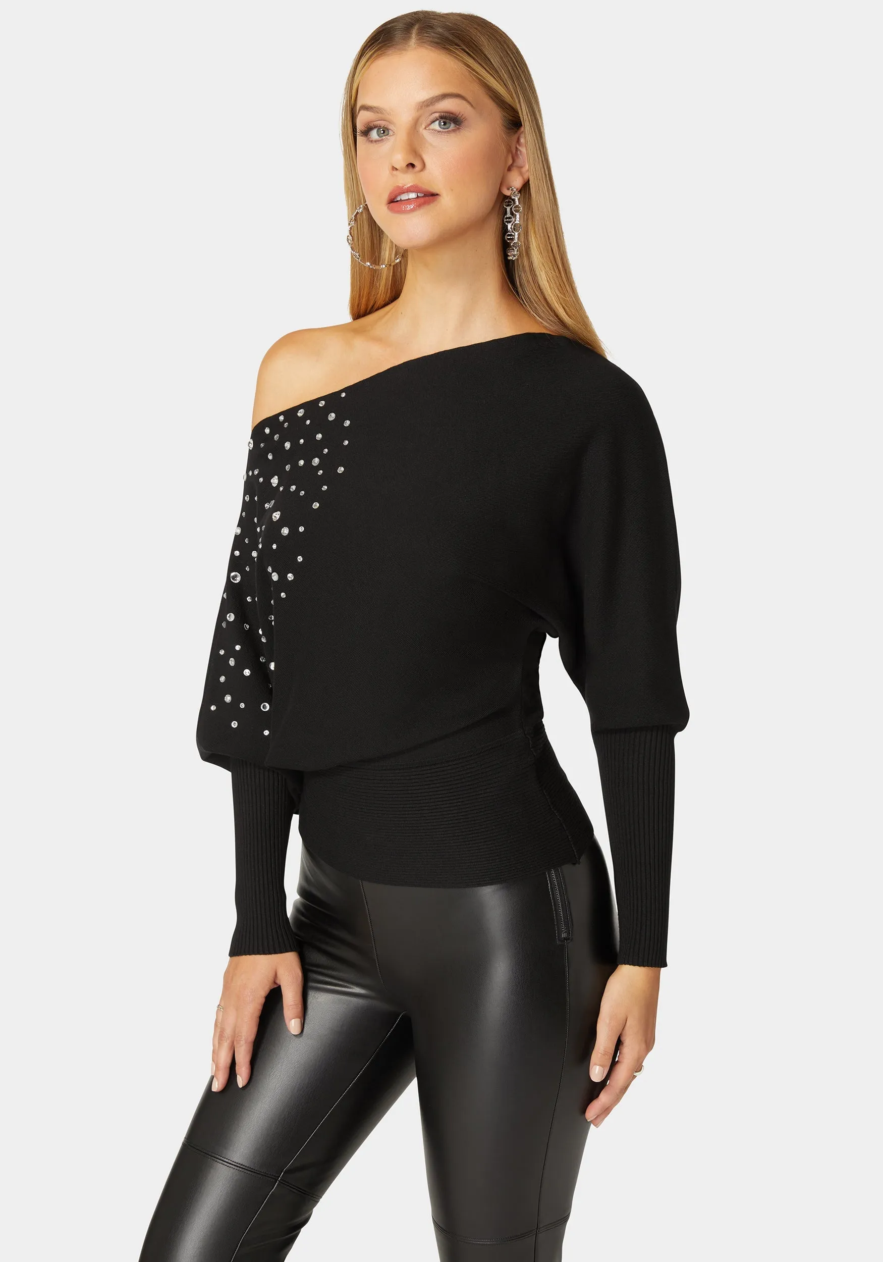Off Shoulder Studded Dolman Sleeve Sweater sold by Bebe product image thumbnail 2