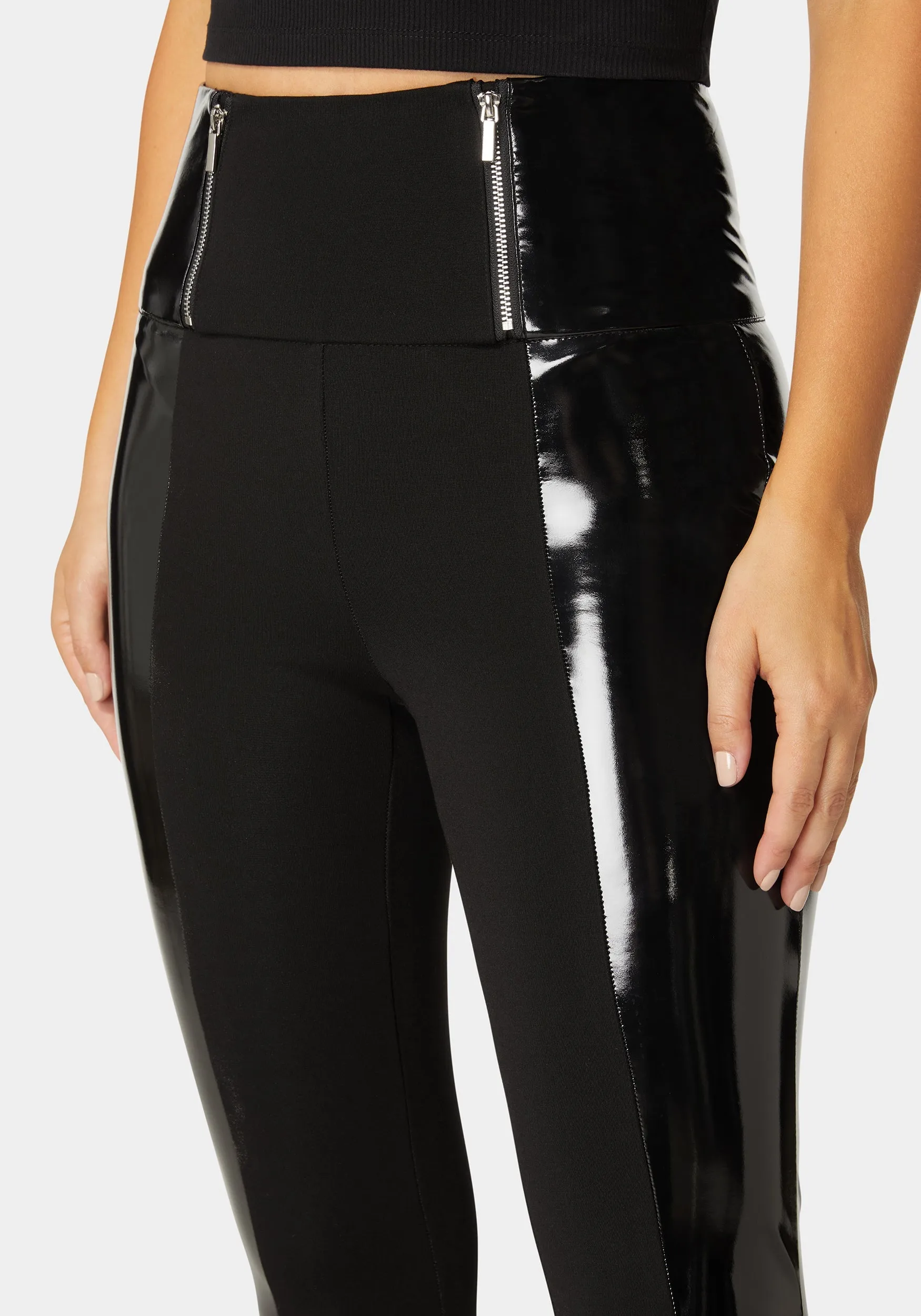 High Waist Zipper Detail Liquid Shine Combo Knit Legging sold by Bebe product image thumbnail 4