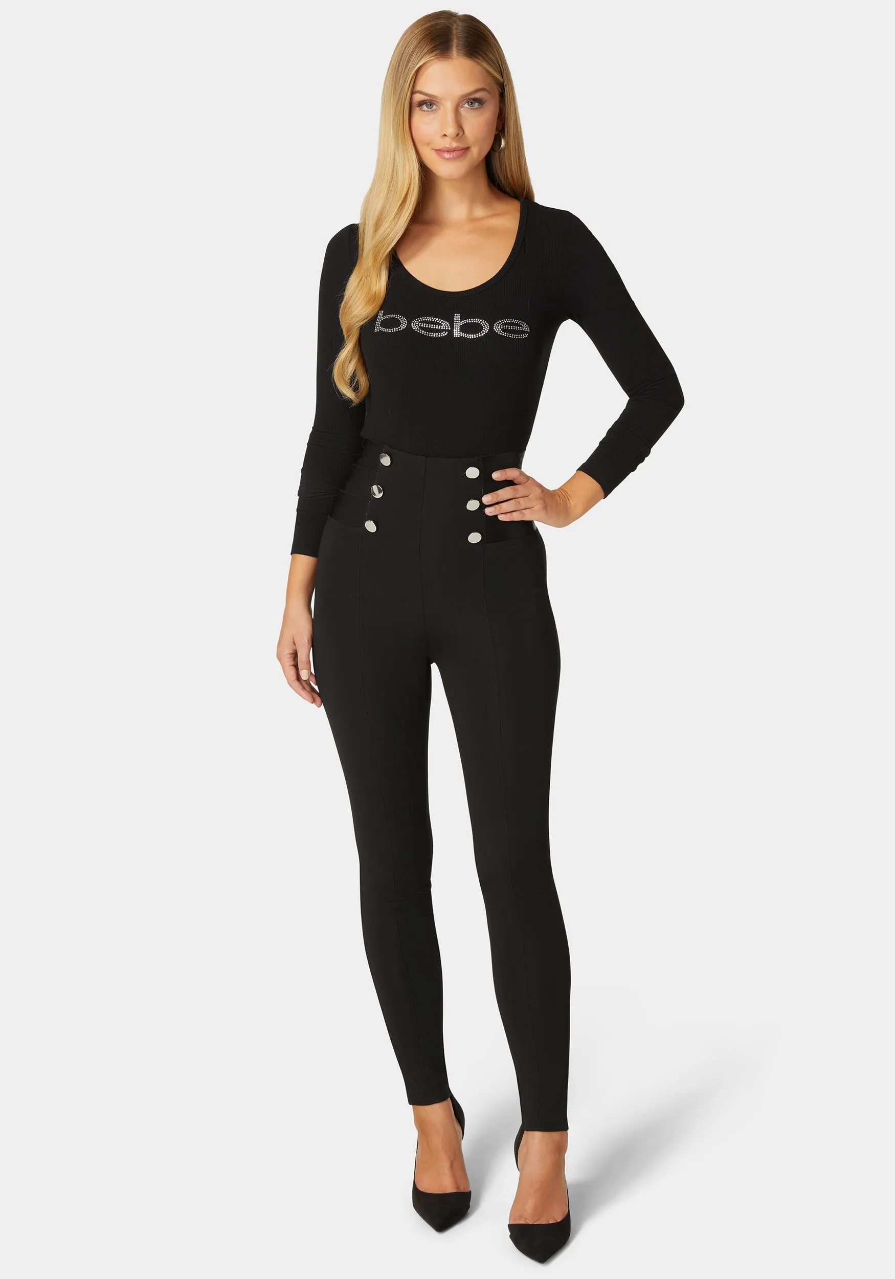 High Waist Elastic Waistband Knit Legging sold by Bebe product image thumbnail 2