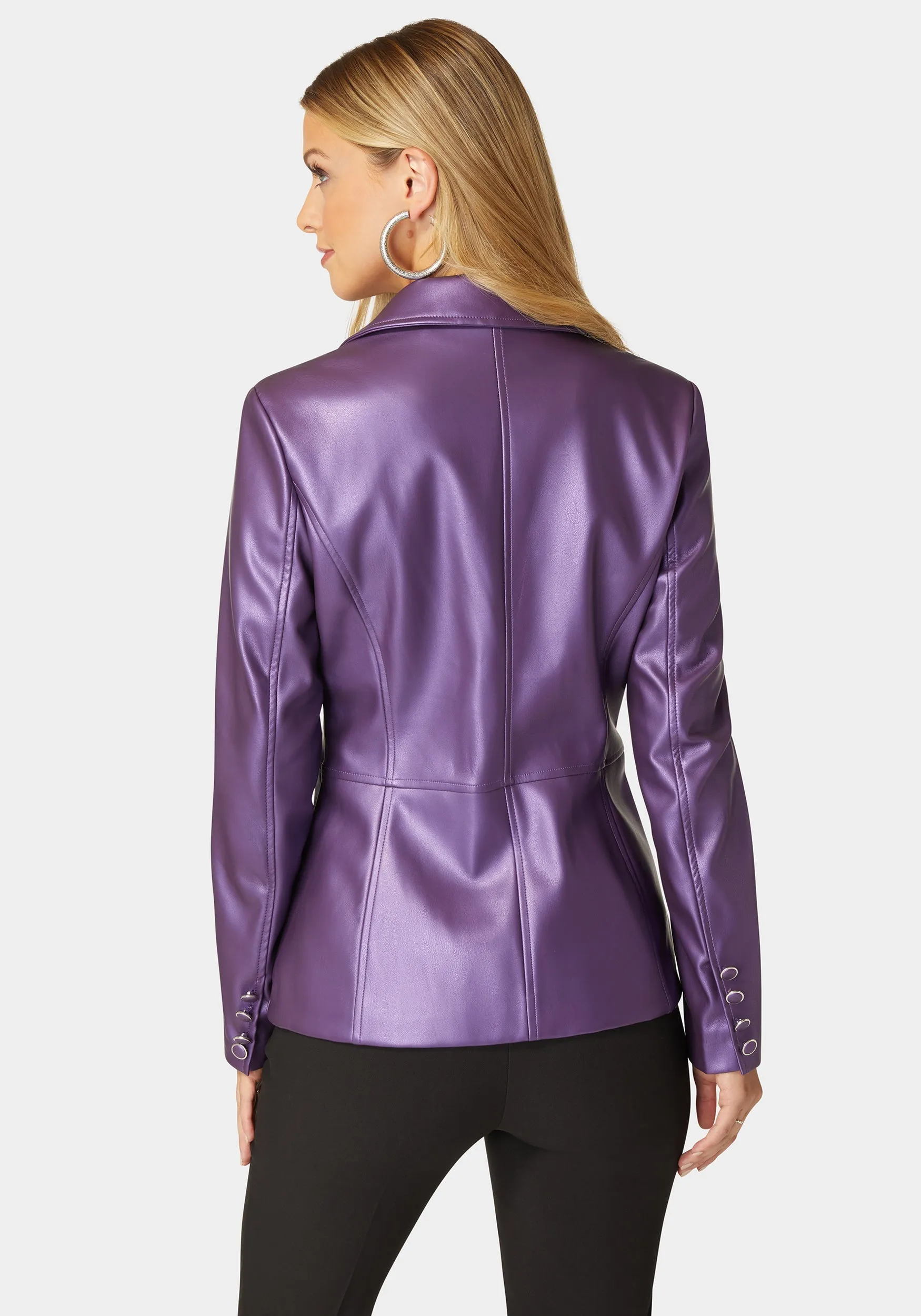 Tailored Metallic Vegan Leather Blazer sold by Bebe product image thumbnail 3