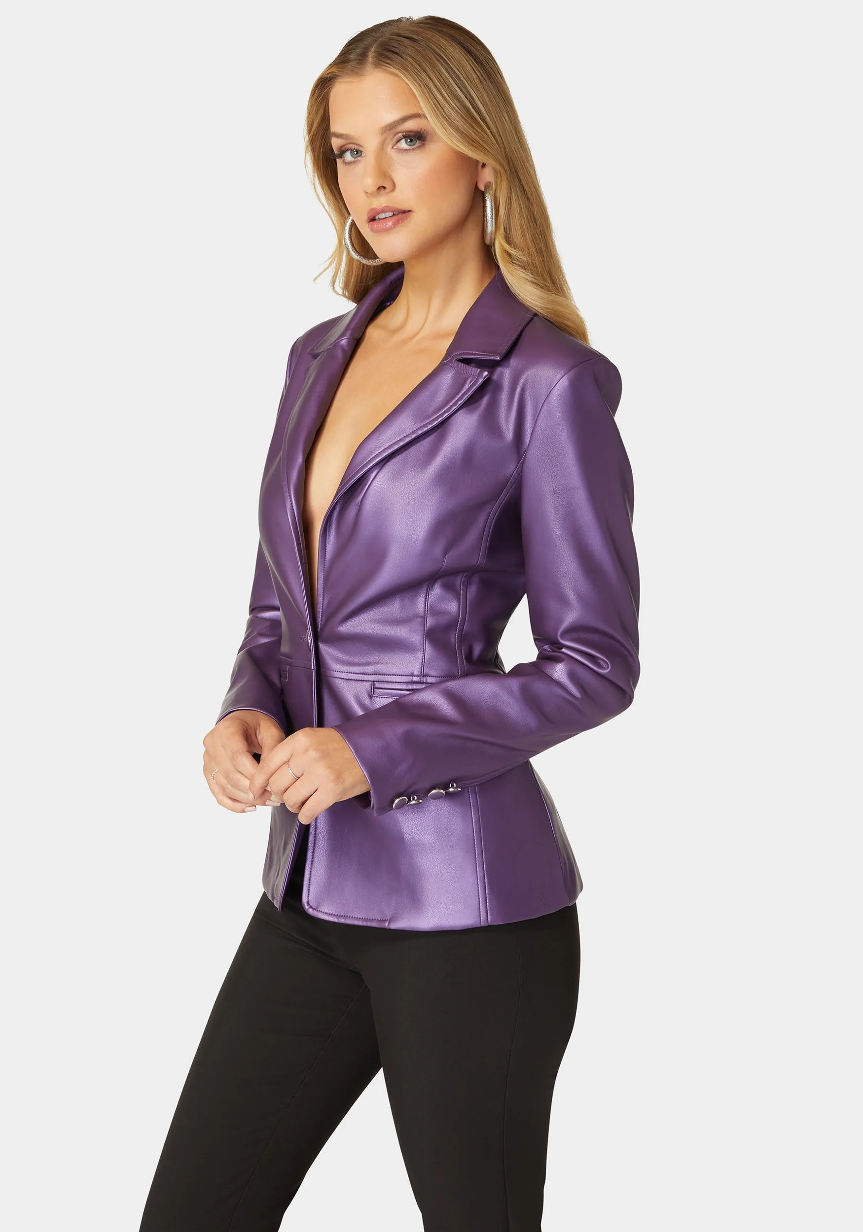 Tailored Metallic Vegan Leather Blazer sold by Bebe product image thumbnail 2