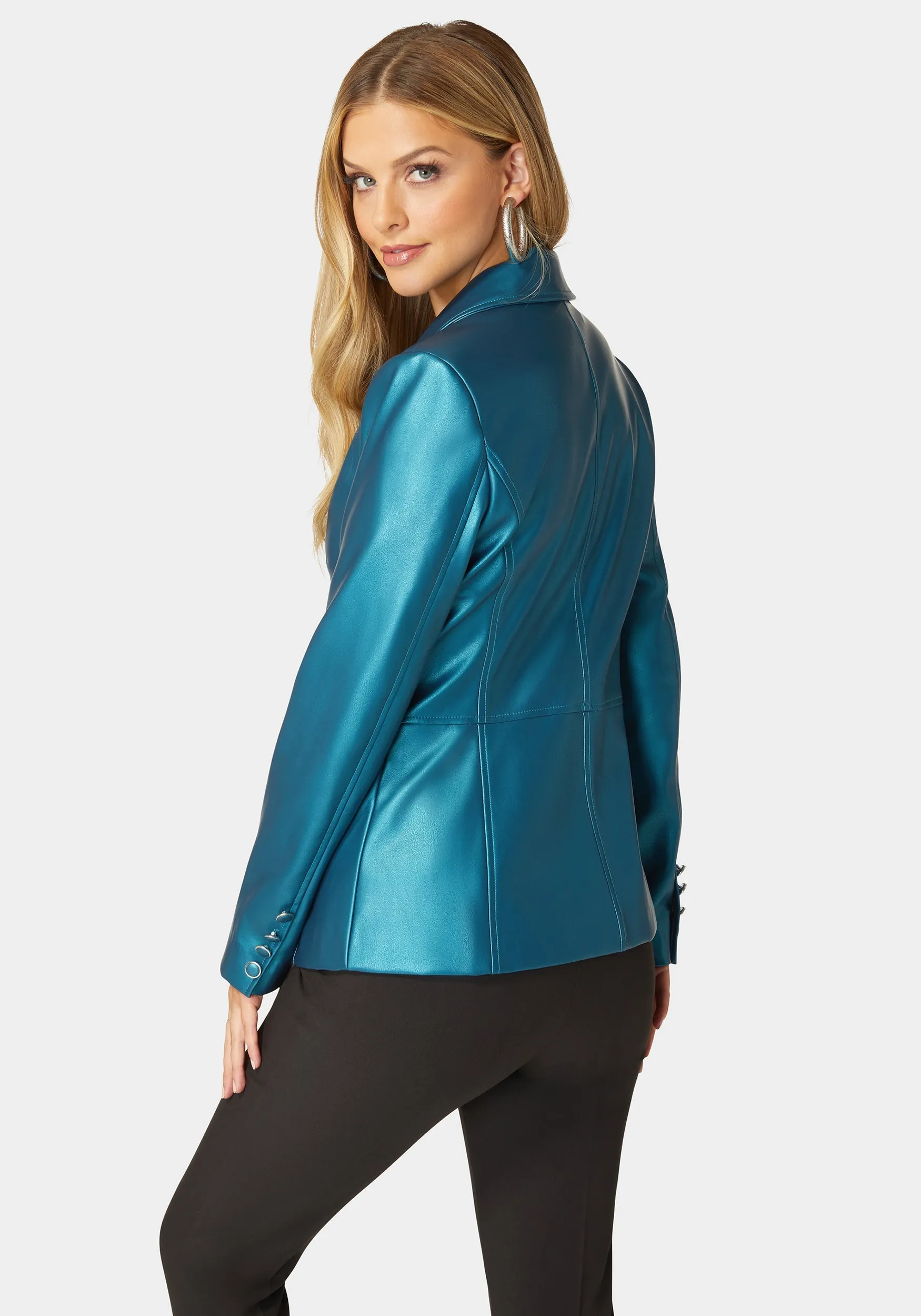 Tailored Metallic Vegan Leather Blazer sold by Bebe product image thumbnail 3