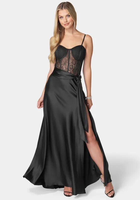 Lace And Satin Bustier Gown sold by Bebe