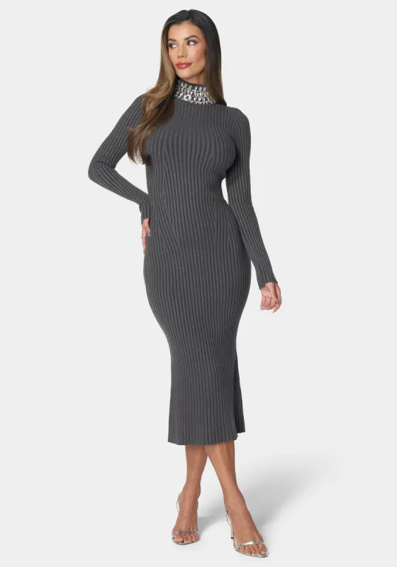 Crystal Neck Midi Sweater Dress sold by Bebe