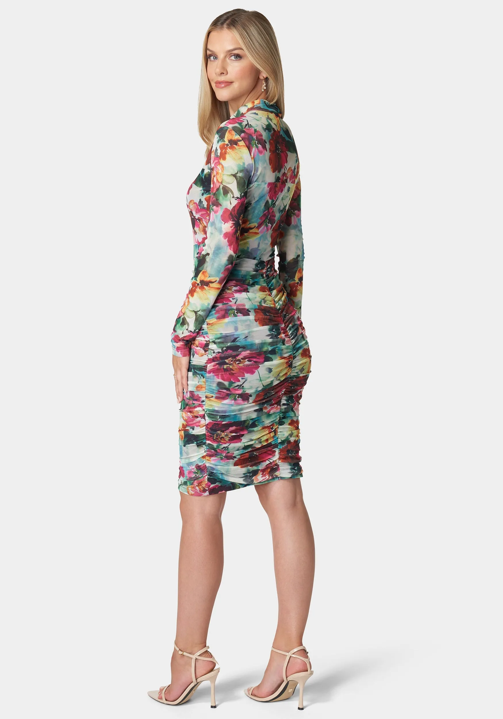 Printed Ruched Mesh Midi Dress sold by Bebe product image thumbnail 3
