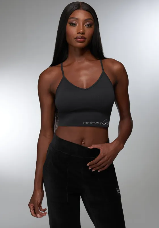 Rhinestone Logo V Neck Bra Tank sold by Bebe