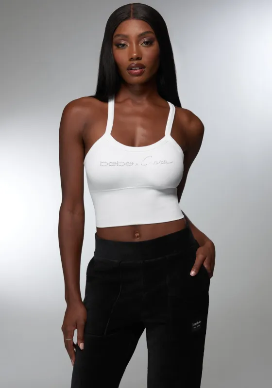 Rhinestone Logo Bra Tank sold by Bebe