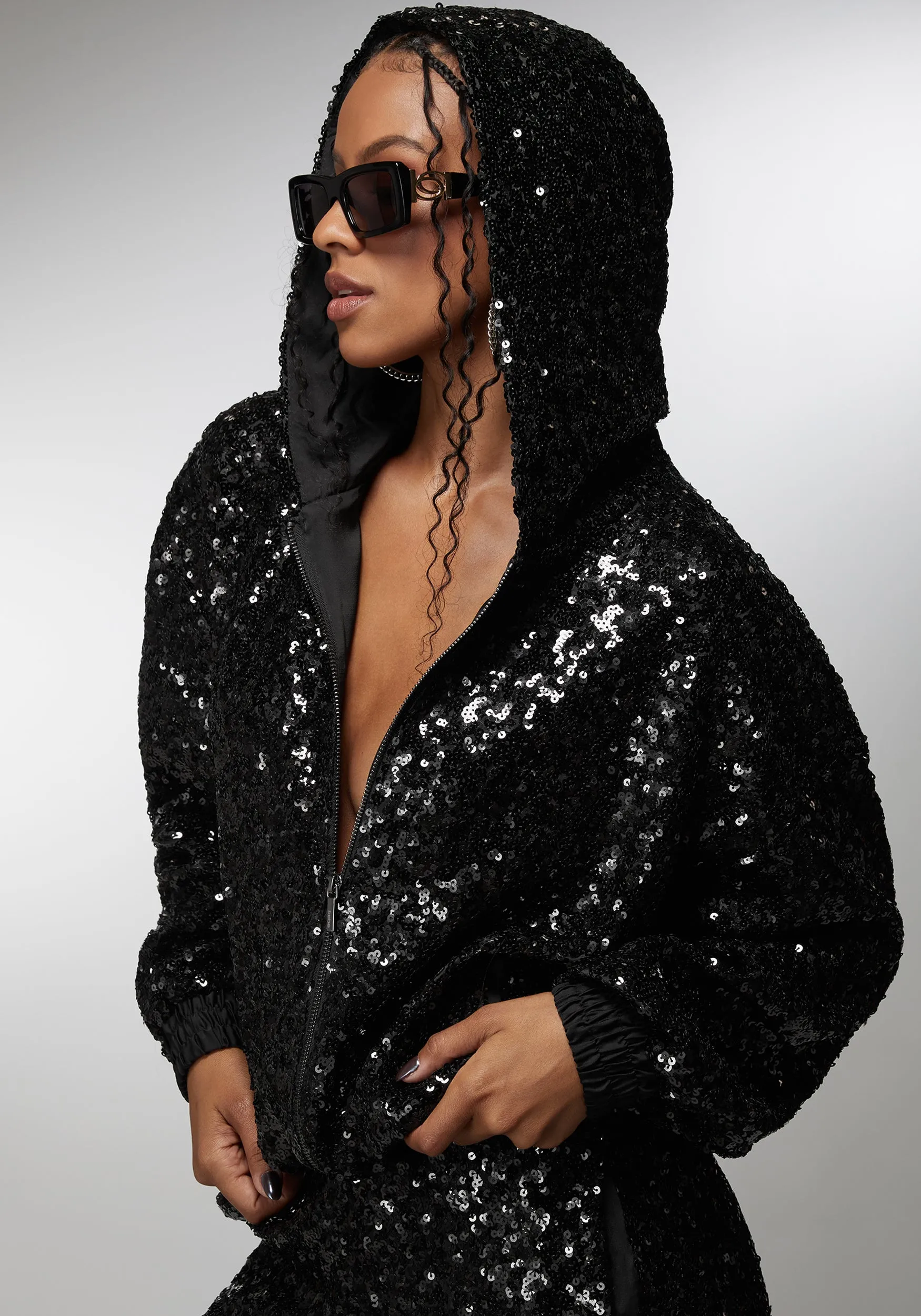 Sequin Hoodie Jacket sold by Bebe product image thumbnail 4