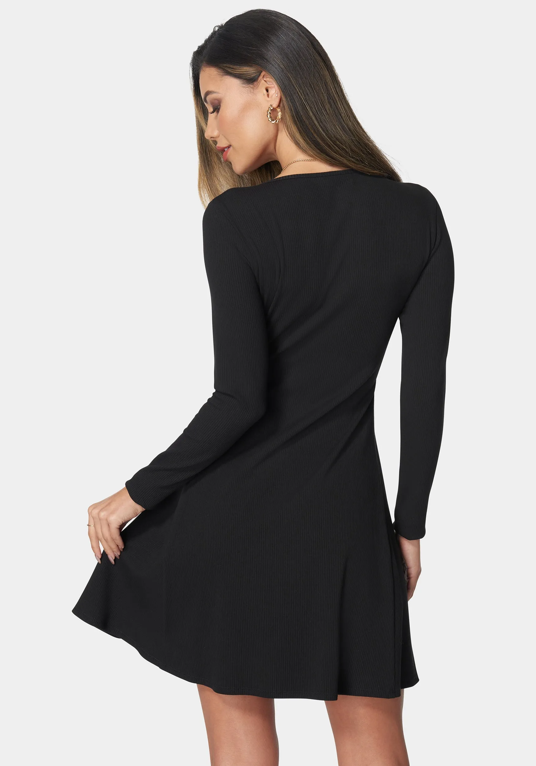 Rib Long Sleeve Godet Dress sold by Bebe product image thumbnail 3