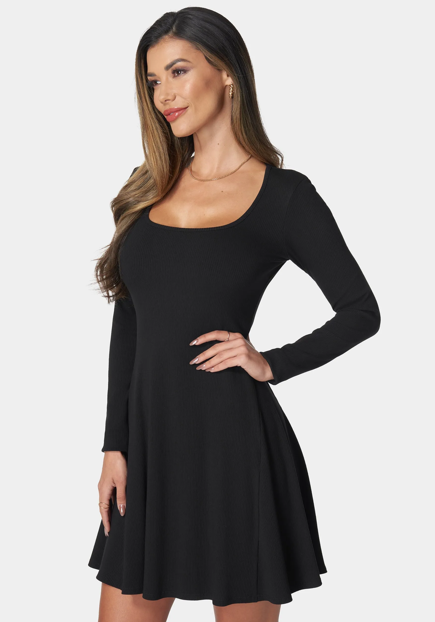 Rib Long Sleeve Godet Dress sold by Bebe product image thumbnail 2