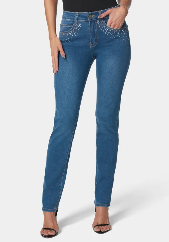 The Mom Jean With Embellishement sold by Bebe