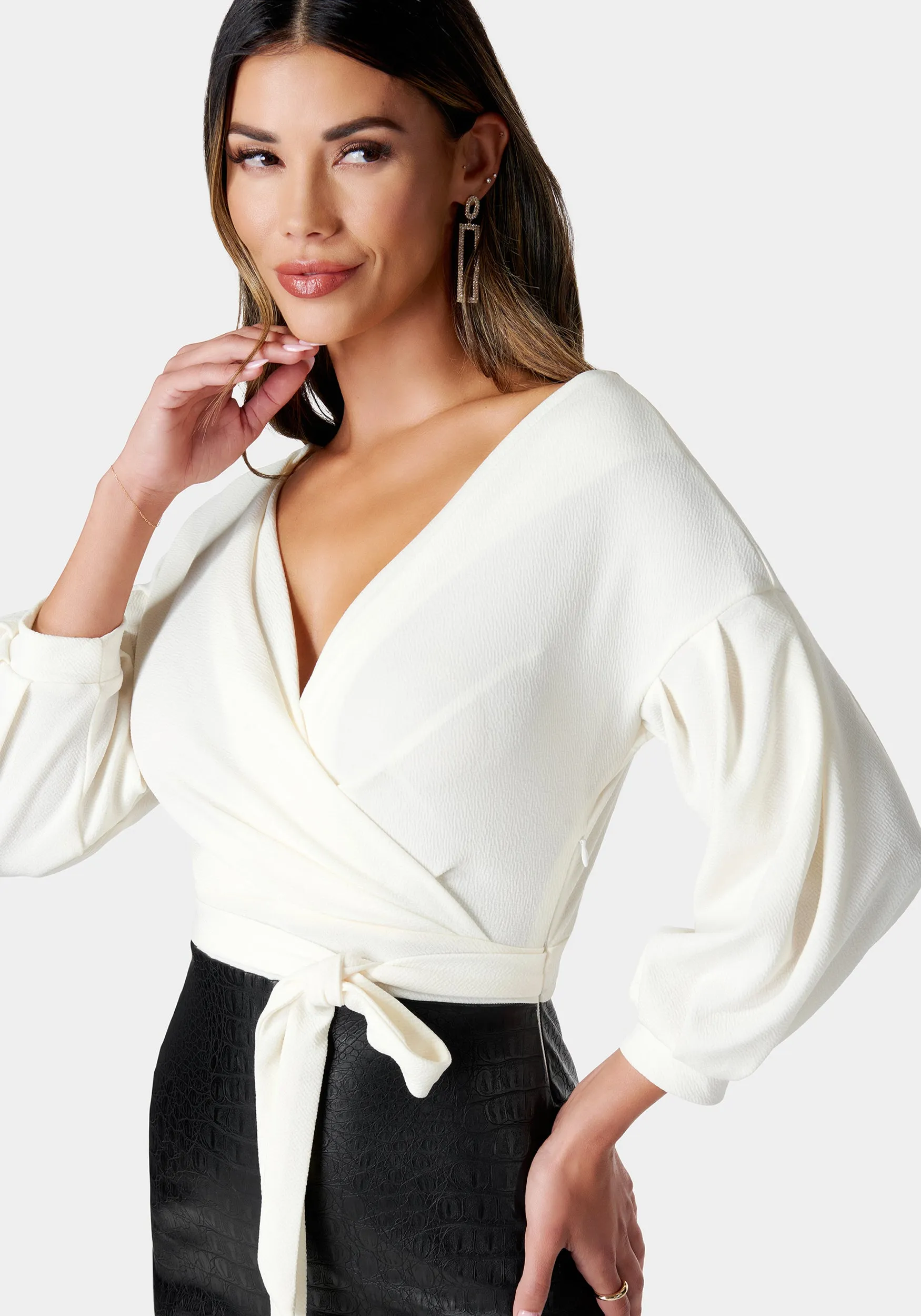 Off Shoulder Puff Sleeve Pencil Dress sold by Bebe product image thumbnail 4