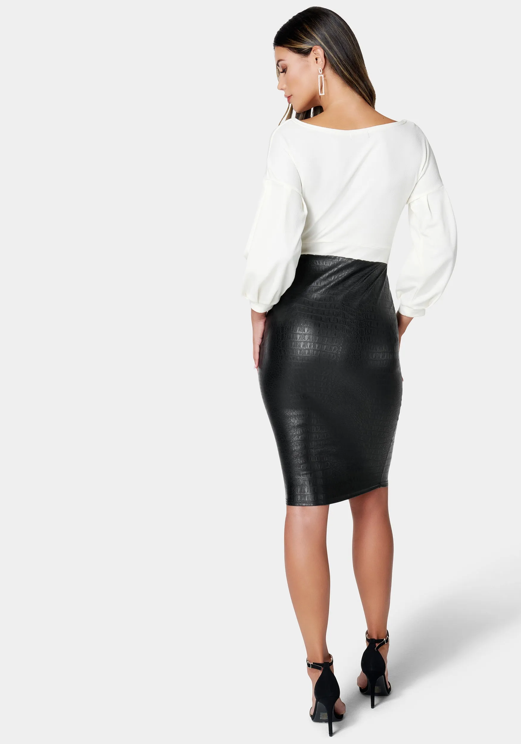 Off Shoulder Puff Sleeve Pencil Dress sold by Bebe product image thumbnail 3