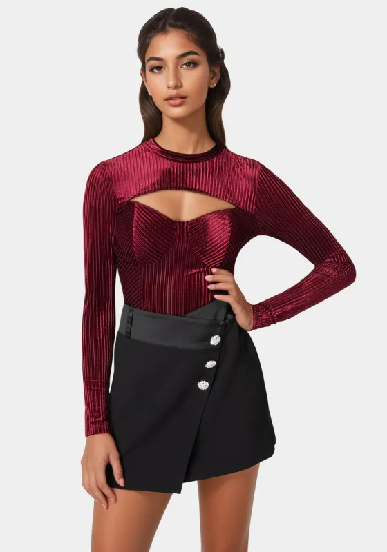 Shadow Stripe Velour Cutout Bodysuit sold by Bebe