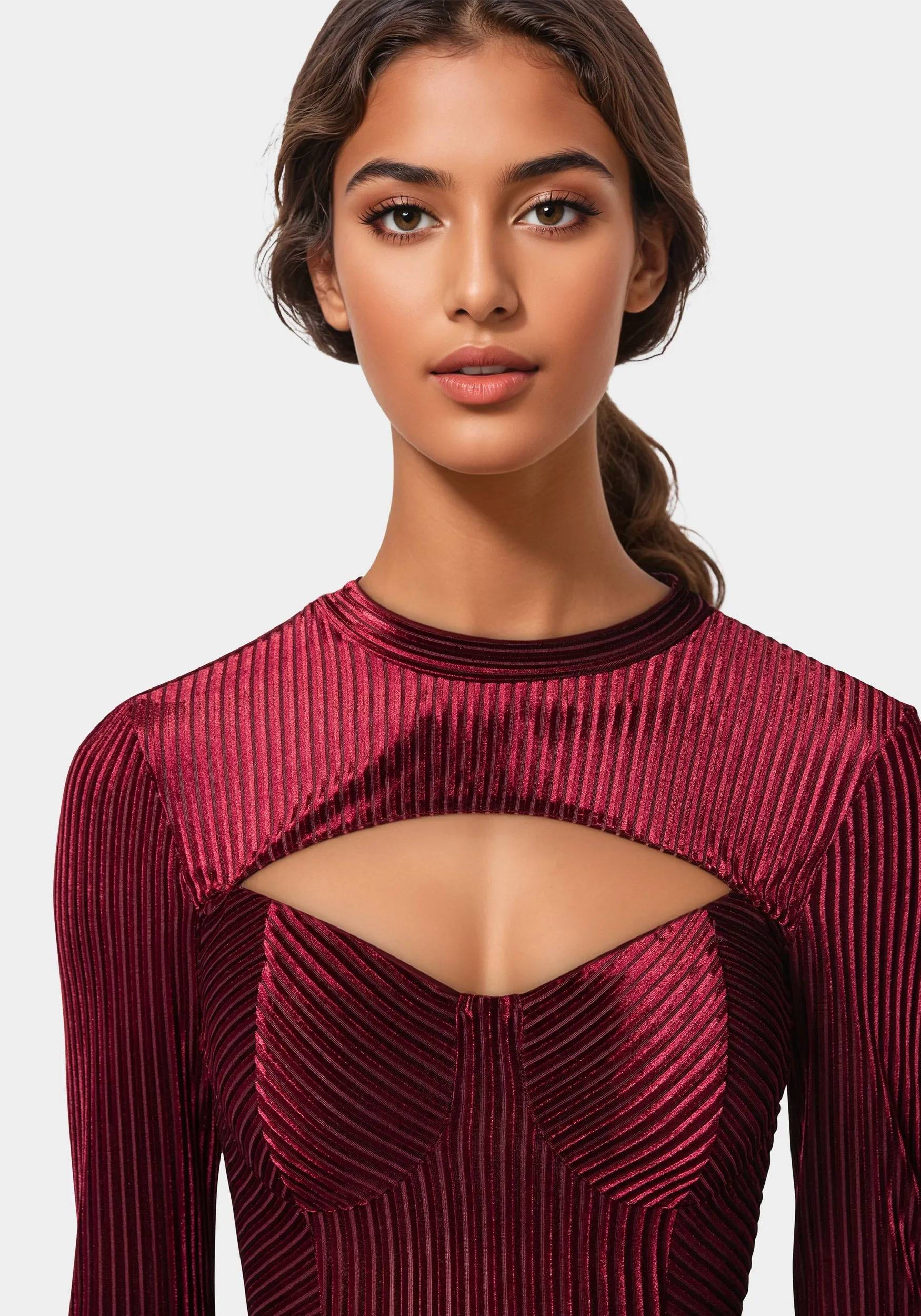 Shadow Stripe Velour Cutout Bodysuit sold by Bebe product image thumbnail 4