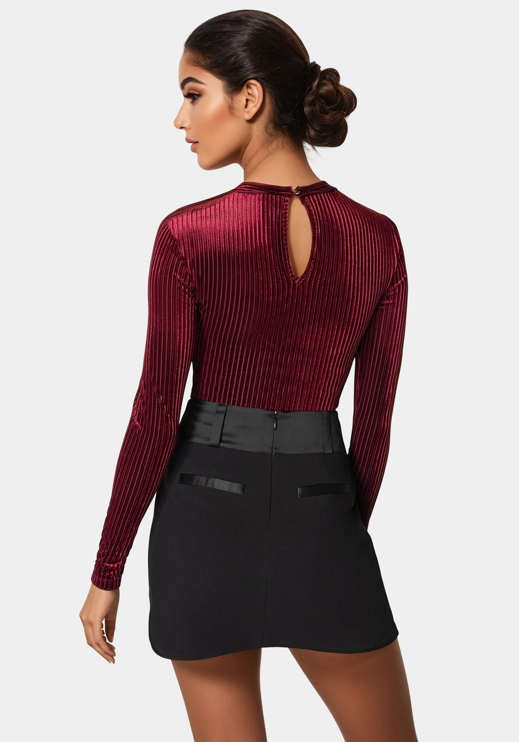 Shadow Stripe Velour Cutout Bodysuit sold by Bebe product image thumbnail 3