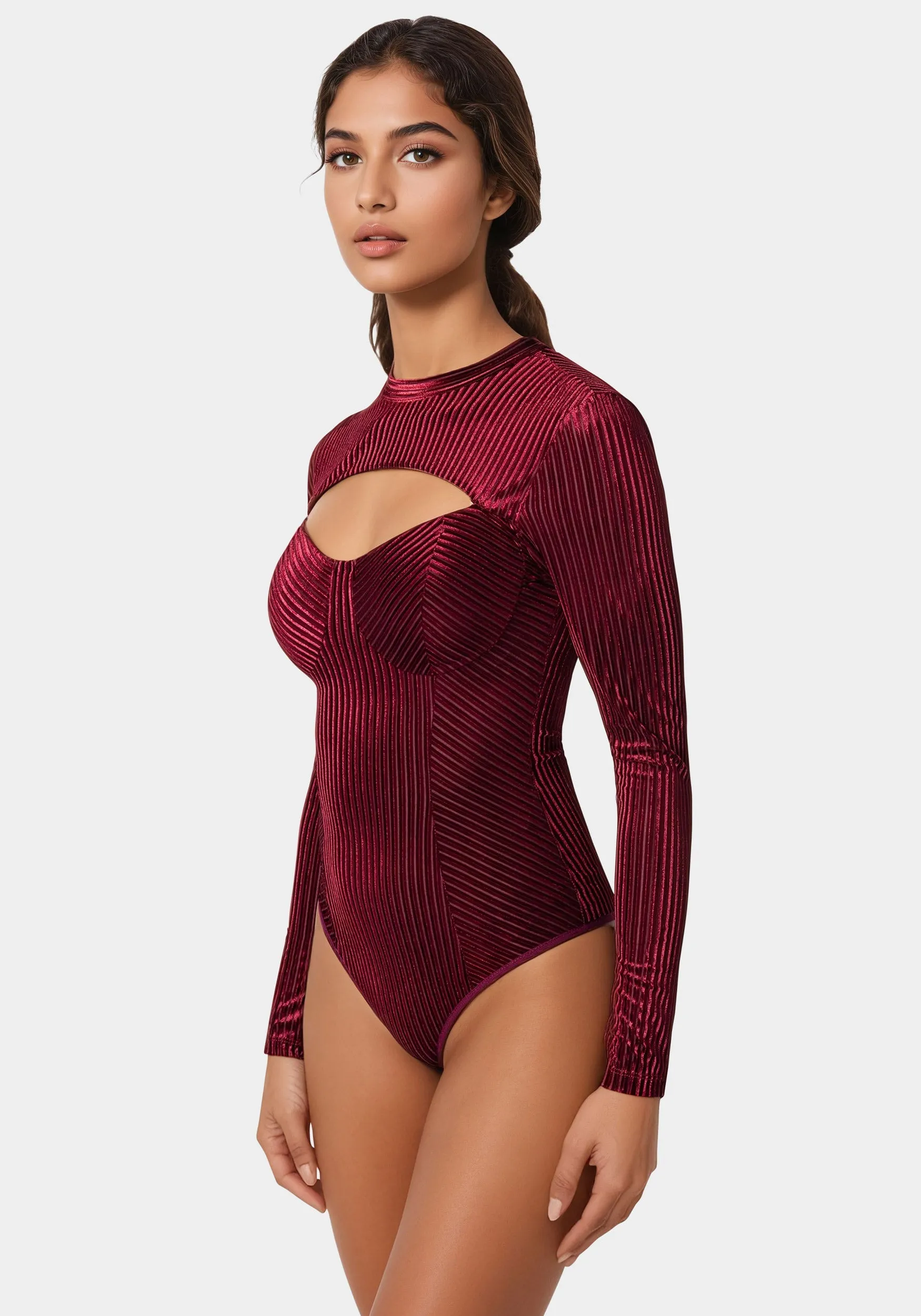 Shadow Stripe Velour Cutout Bodysuit sold by Bebe product image thumbnail 2