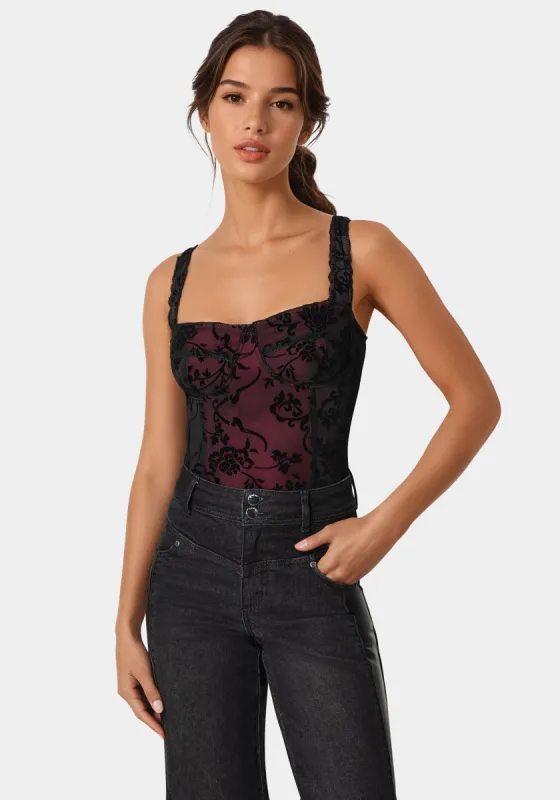 Flocked Mesh Bodysuit sold by Bebe