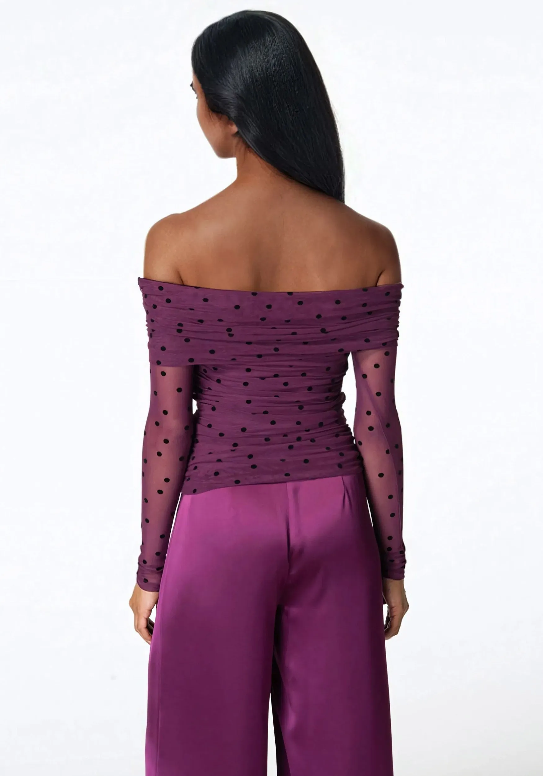 Off Shoulder Flocked Mesh Top sold by Bebe product image thumbnail 3