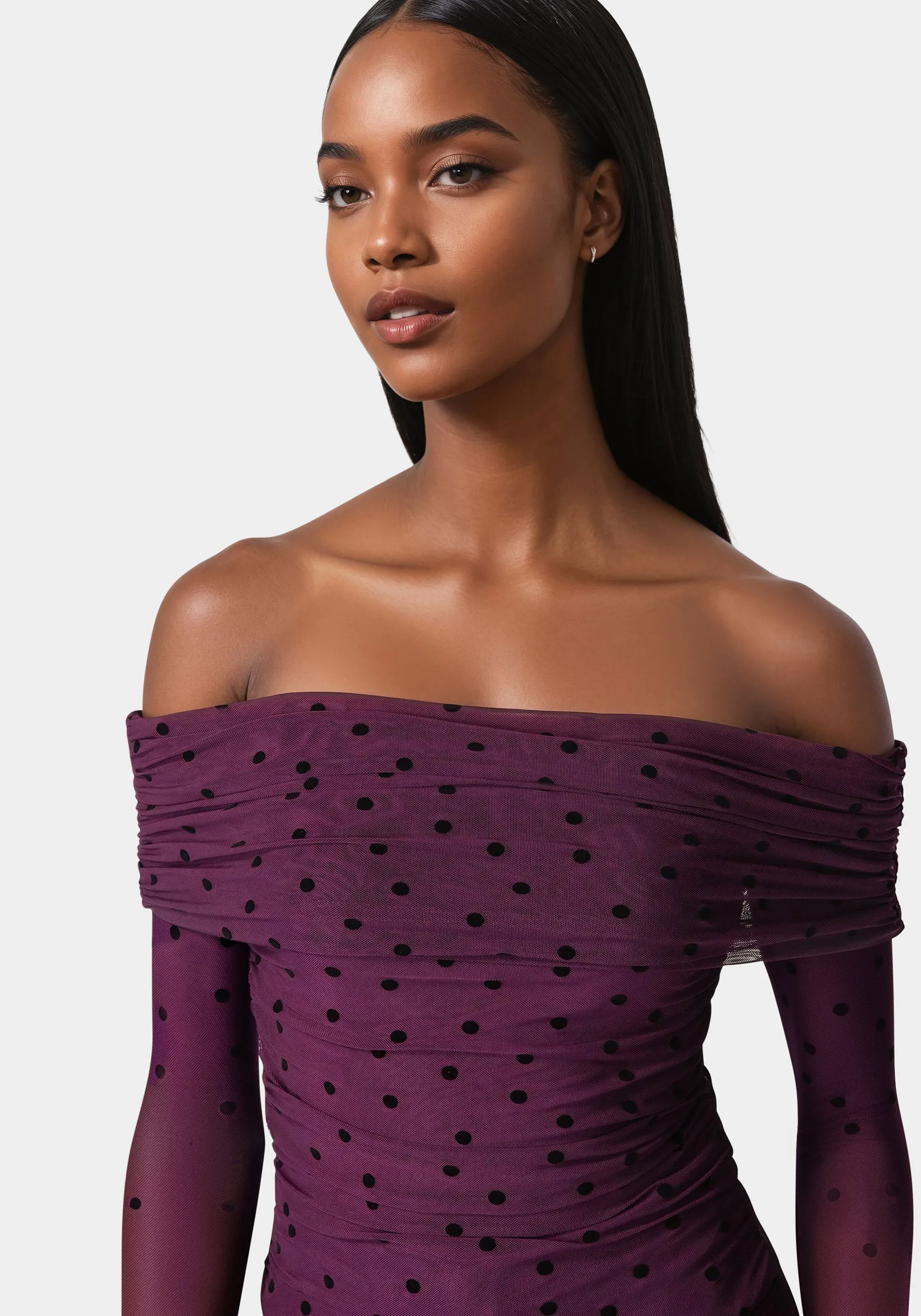 Off Shoulder Flocked Mesh Top sold by Bebe product image thumbnail 4
