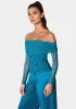 Off Shoulder Flocked Mesh Top sold by Bebe