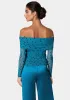 Off Shoulder Flocked Mesh Top sold by Bebe