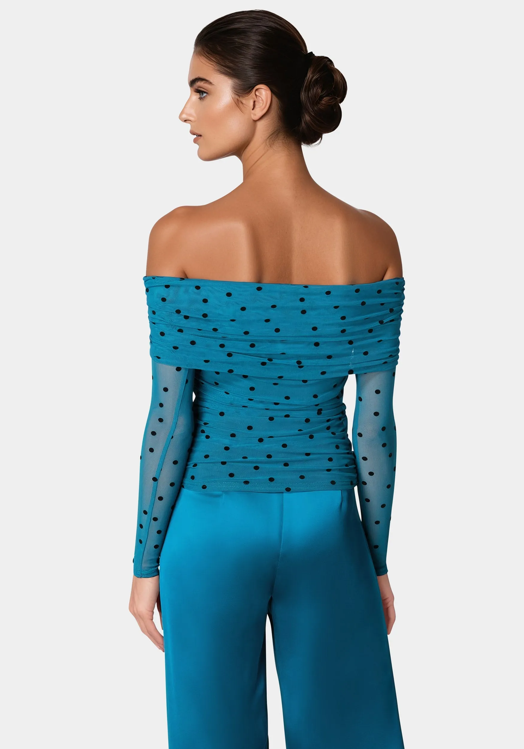 Off Shoulder Flocked Mesh Top sold by Bebe product image thumbnail 3